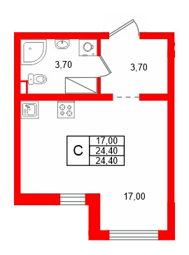 Квартира в ЖК 'Цветной город', студия, 24.4 м², 5 этаж