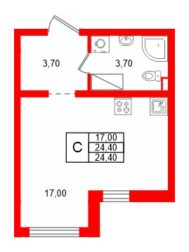 Квартира в ЖК 'Цветной город', студия, 24.4 м², 5 этаж