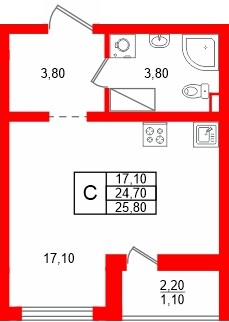 Квартира в ЖК «Цветной город», студия, 25.8 м², 6 этаж