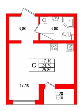Квартира в ЖК 'Цветной город', студия, 25.8 м², 7 этаж