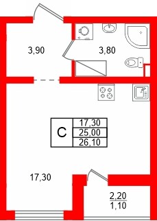 Квартира в ЖК «Цветной город», студия, 26.1 м², 25 этаж
