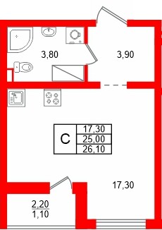 Квартира в ЖК «Цветной город», студия, 26.1 м², 25 этаж