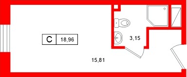 Апартаменты в ЖК «Нигилист», студия, 18.96 м², 9 этаж