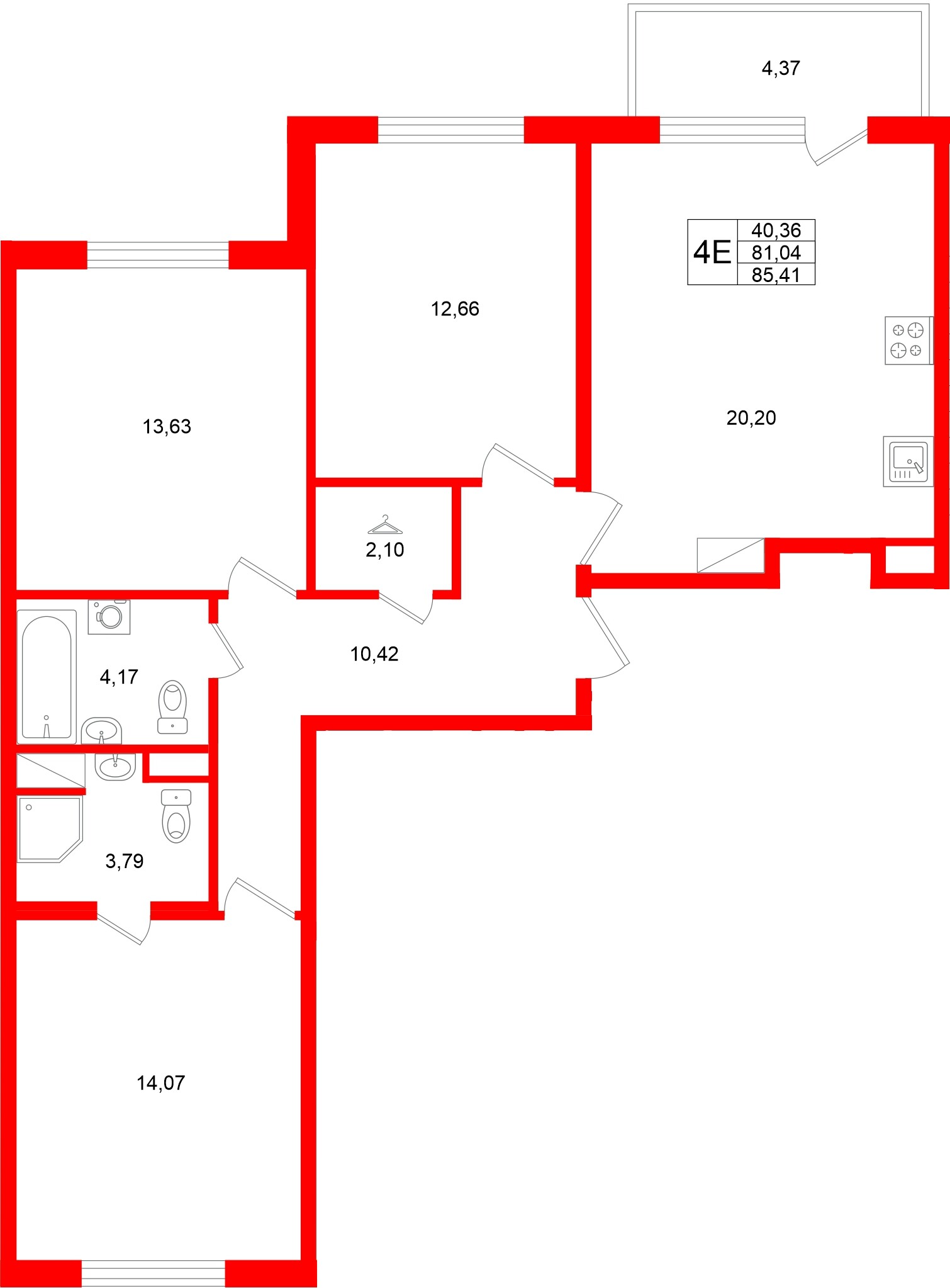 Квартира в ЖК «Югтаун», 3 комнатная, 85.41 м², 4 этаж