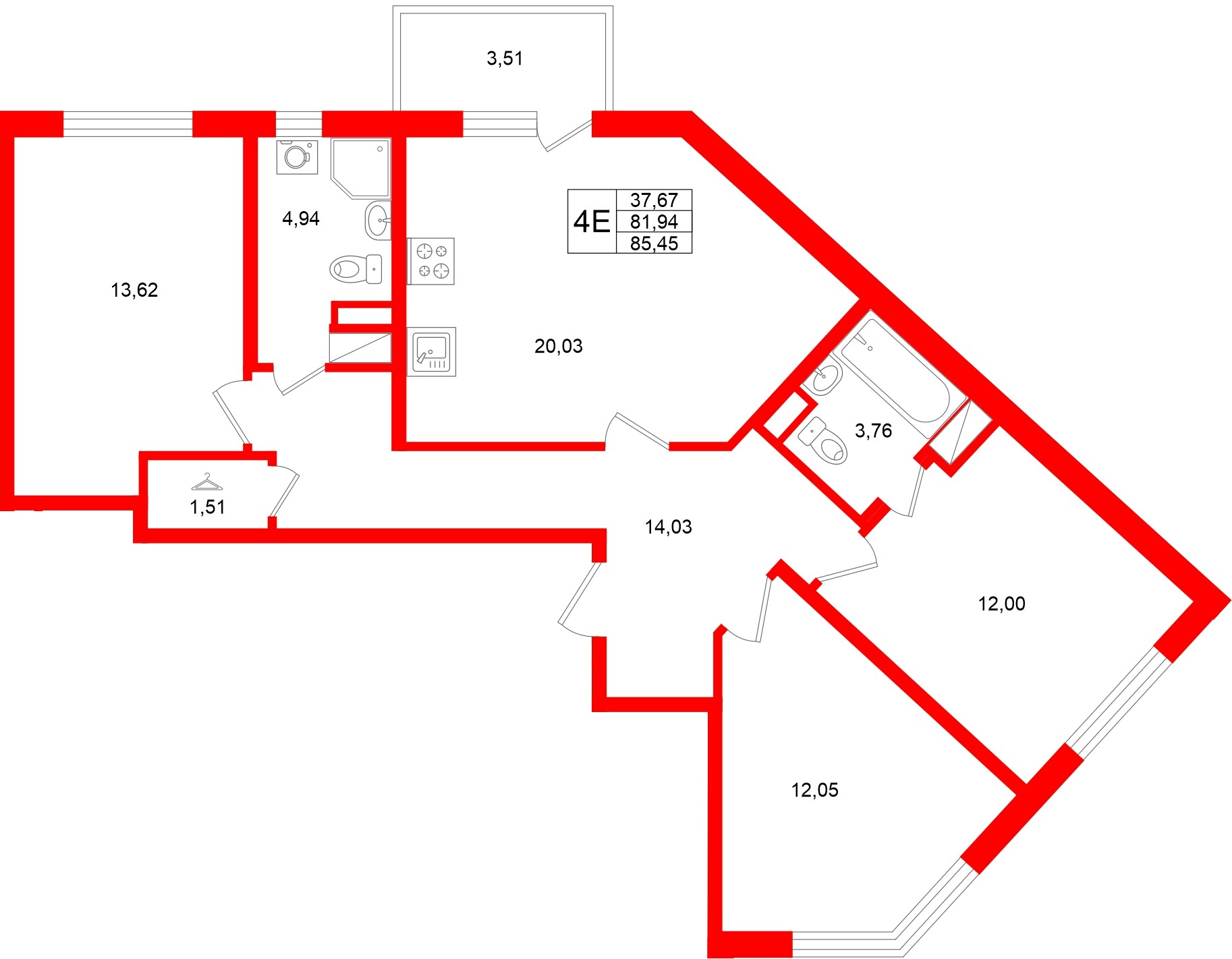 Квартира в ЖК «Югтаун», 3 комнатная, 85.45 м², 5 этаж