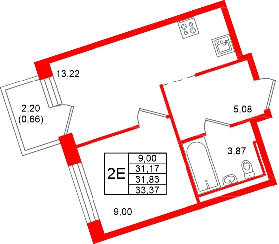 Квартира в ЖК «Живи в Рыбацком», 1 комнатная, 31.83 м², 23 этаж