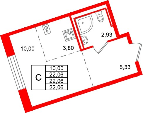 Квартира в ЖК Живи в Рыбацком, студия, 22.06 м², 23 этаж