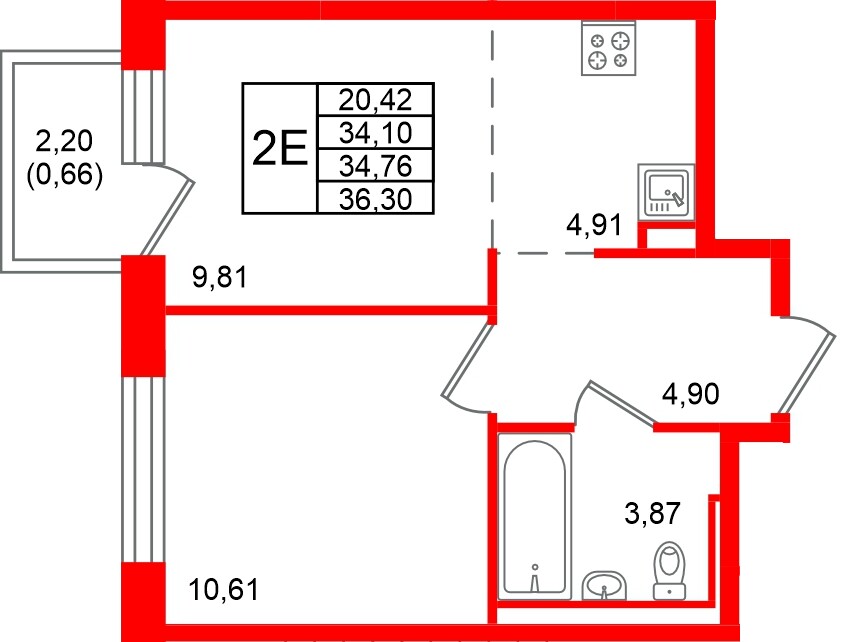 Квартира в ЖК «Живи в Рыбацком», 1 комнатная, 34.76 м², 6 этаж