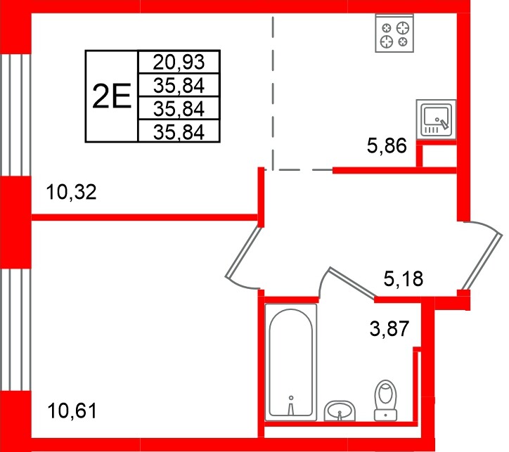 Квартира в ЖК «Живи в Рыбацком», 1 комнатная, 35.84 м², 4 этаж
