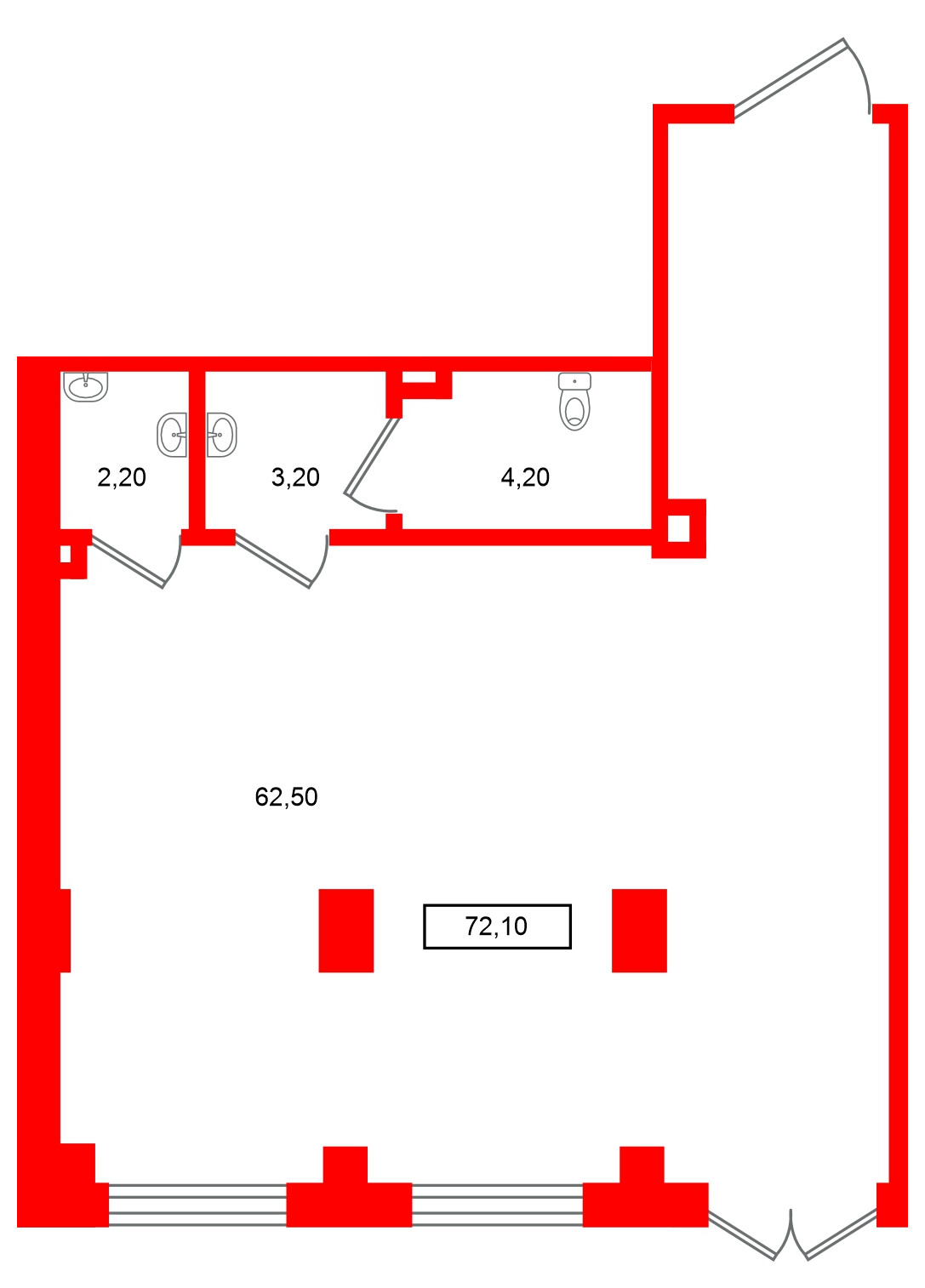 Помещение в ЖК Европейский парк, 72.1 м², 2 этаж
