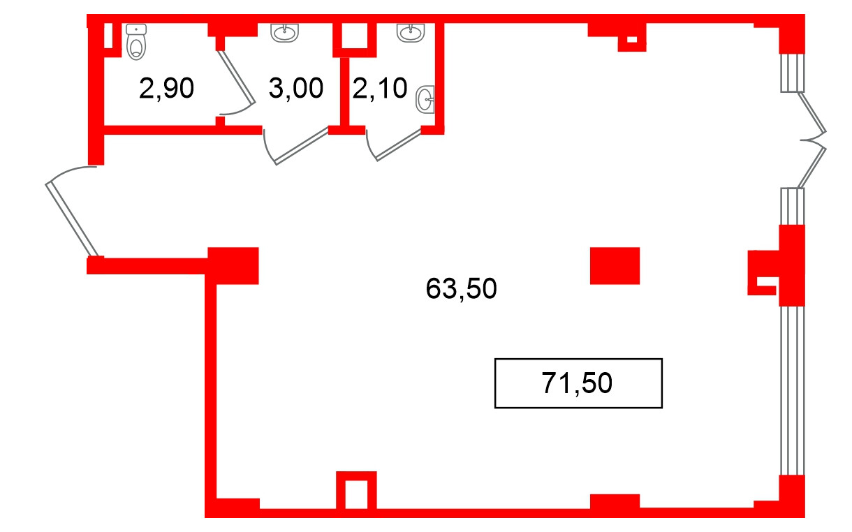 Помещение в ЖК Европейский парк, 71.5 м², 2 этаж