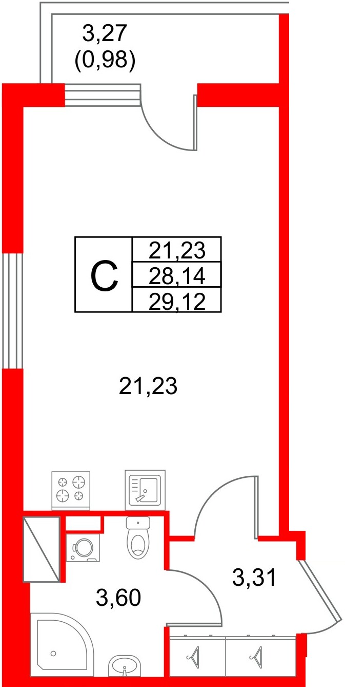 Квартира в ЖК Лето, студия, 29.12 м², 17 этаж