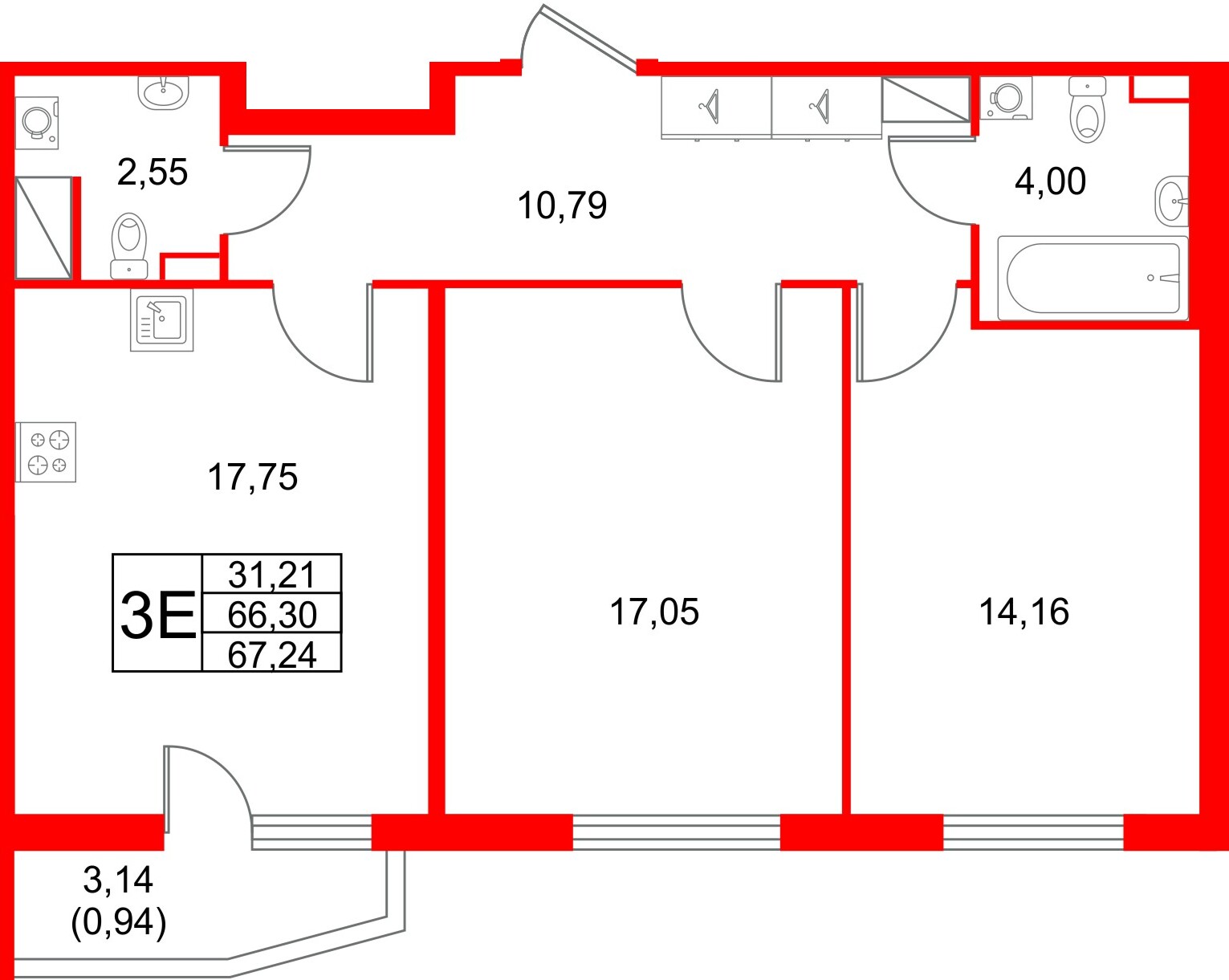 Квартира в ЖК Лето, 2 комнатная, 67.24 м², 4 этаж