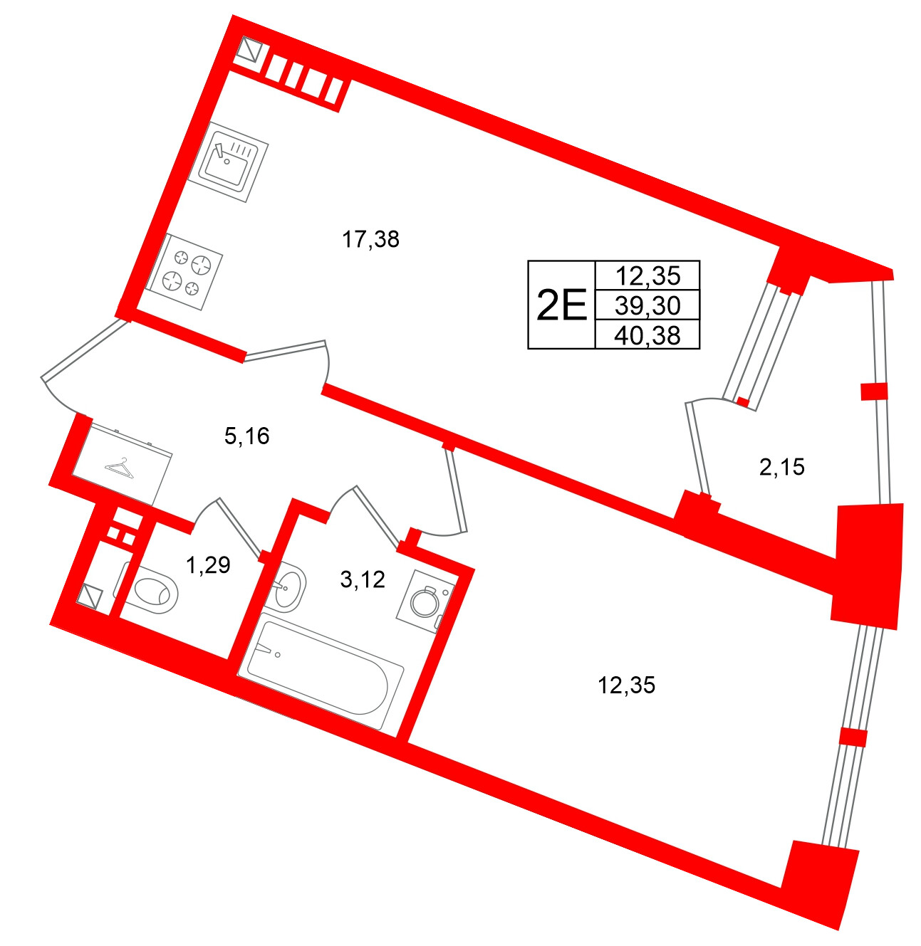 Квартира в ЖК Аристократ, 1 комнатная, 39.3 м², 6 этаж