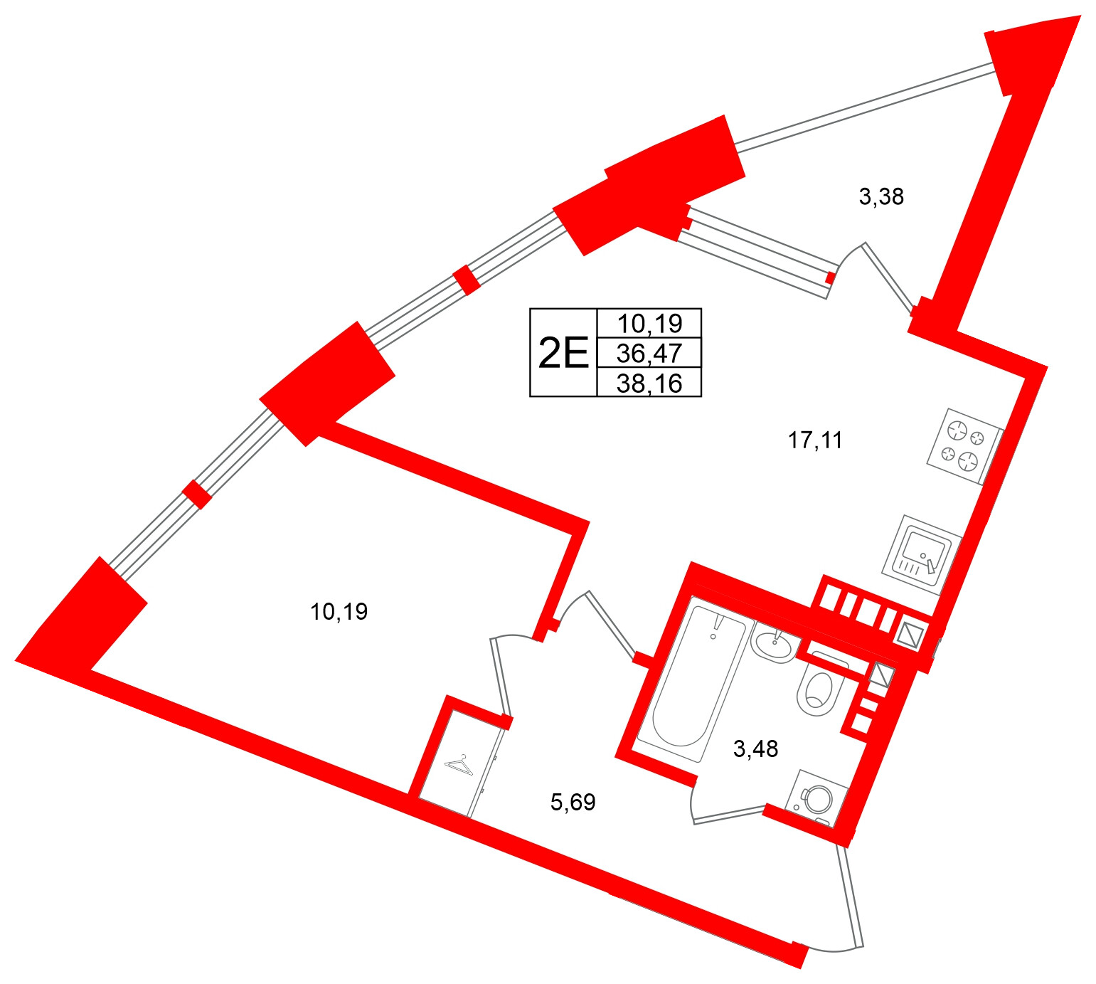 Квартира в ЖК Аристократ, 1 комнатная, 36.47 м², 6 этаж