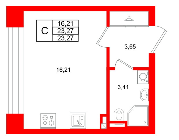 Квартира в ЖК Аристократ, студия, 23.27 м², 2 этаж