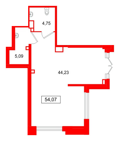 Помещение в ЖК Цивилизация на Неве, 54.07 м², 1 этаж