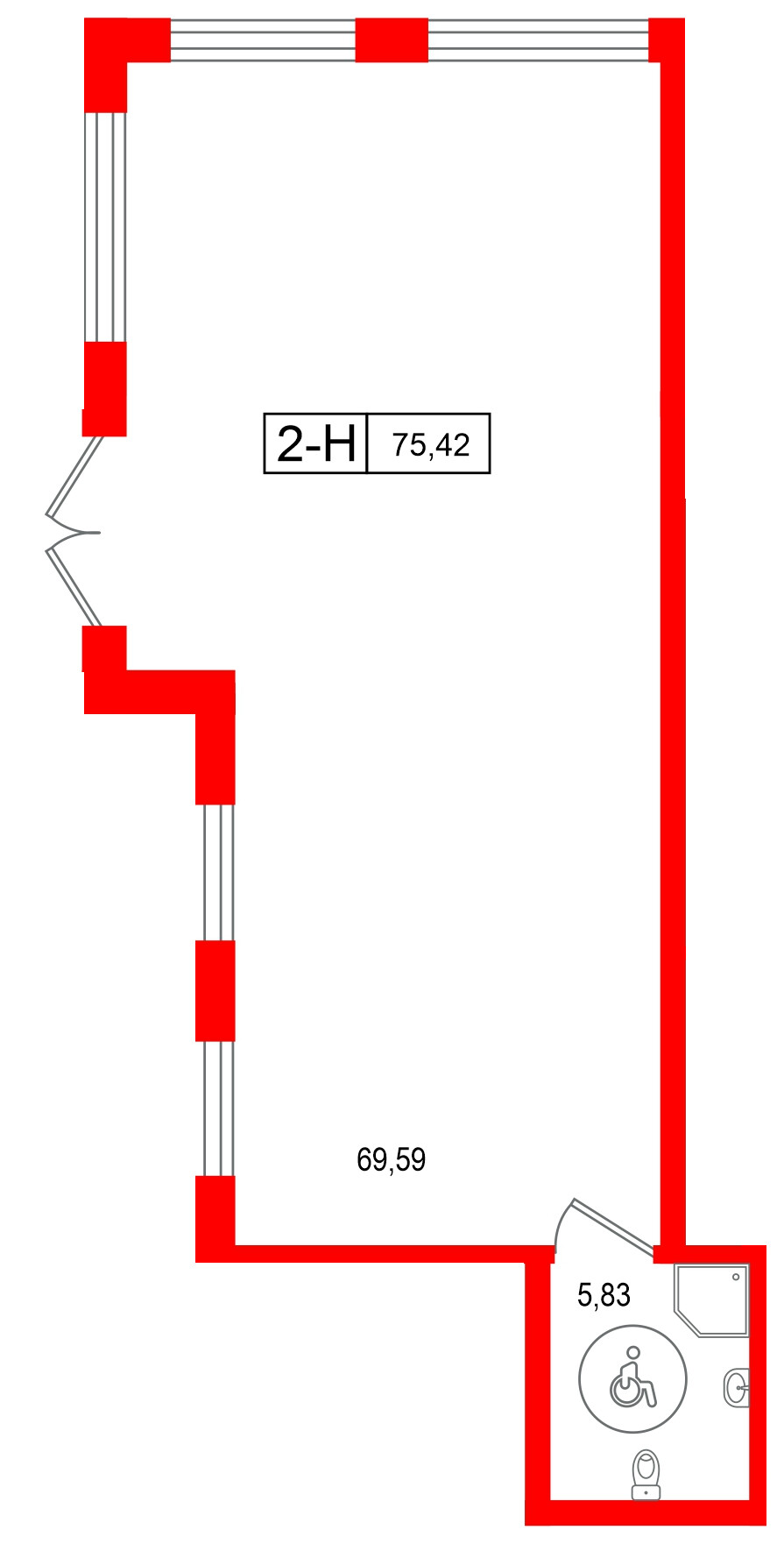 Помещение в ЖК Город спутник Южный., 75.42 м², 1 этаж