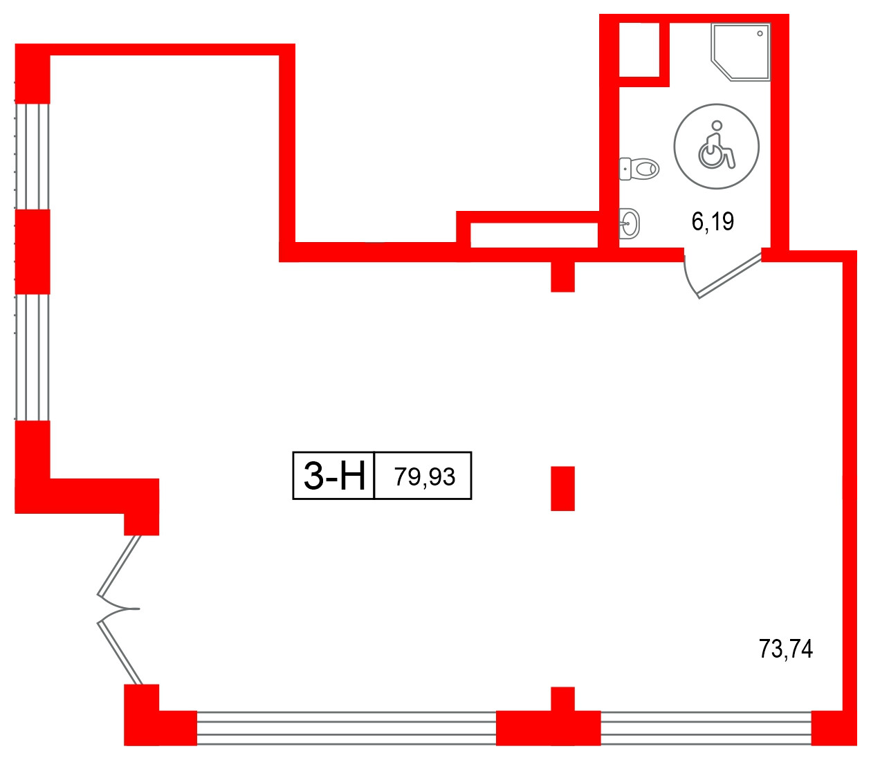 Помещение в ЖК Город спутник Южный., 79.93 м², 1 этаж