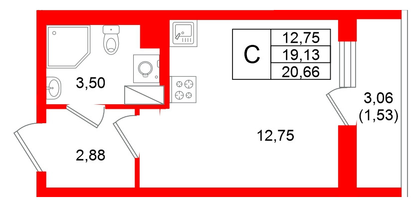Квартира в ЖК Кинопарк, студия, 20.66 м², 7 этаж
