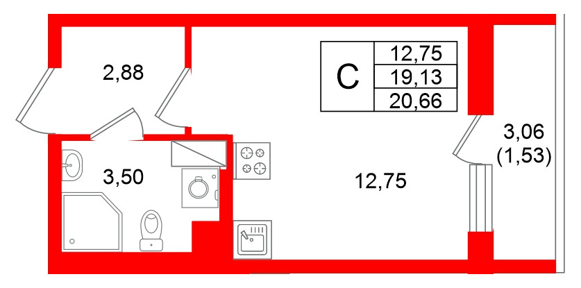 Квартира в ЖК Кинопарк, студия, 20.66 м², 5 этаж