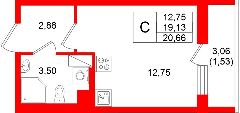 Квартира в ЖК Кинопарк, студия, 20.66 м², 8 этаж