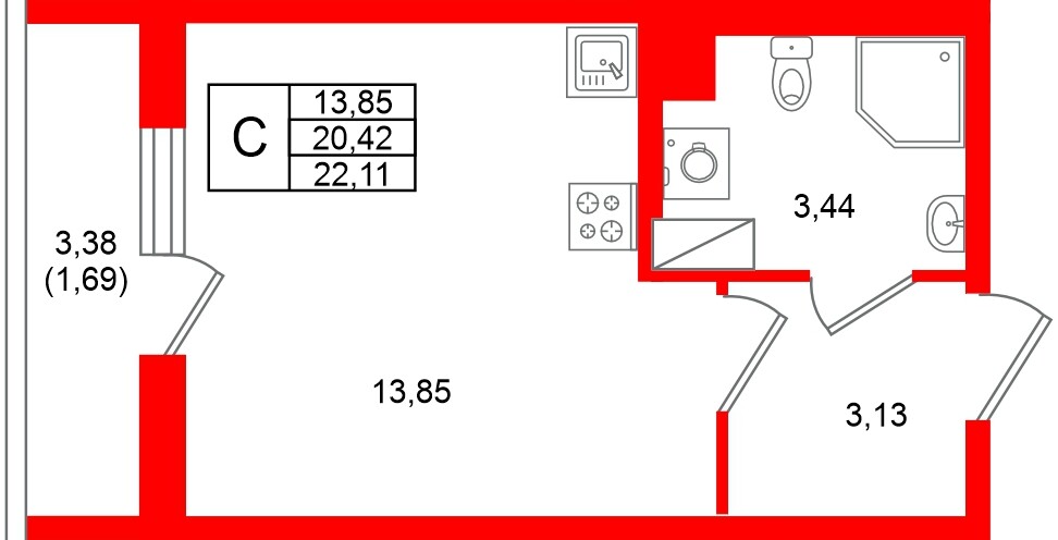 Квартира в ЖК Кинопарк, студия, 22.11 м², 3 этаж