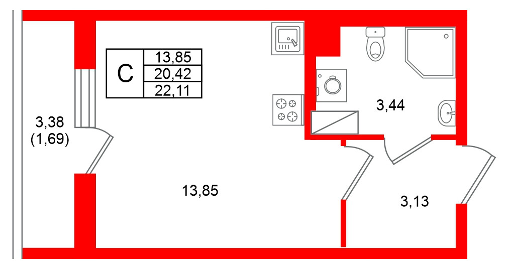 Квартира в ЖК Кинопарк, студия, 22.11 м², 4 этаж