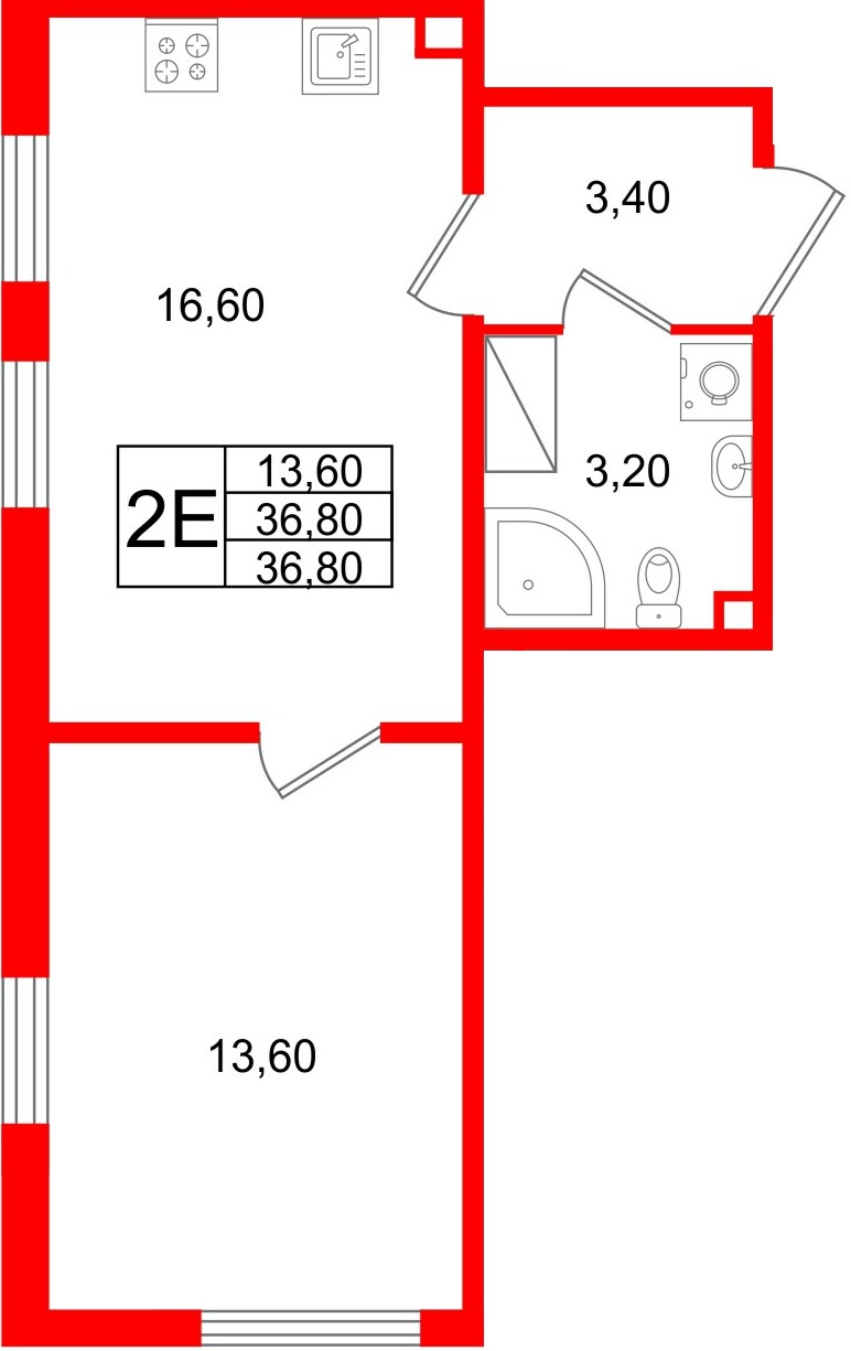 Квартира в ЖК Октябрьская Набережная ЖК, 1 комнатная, 36.8 м², 22 этаж