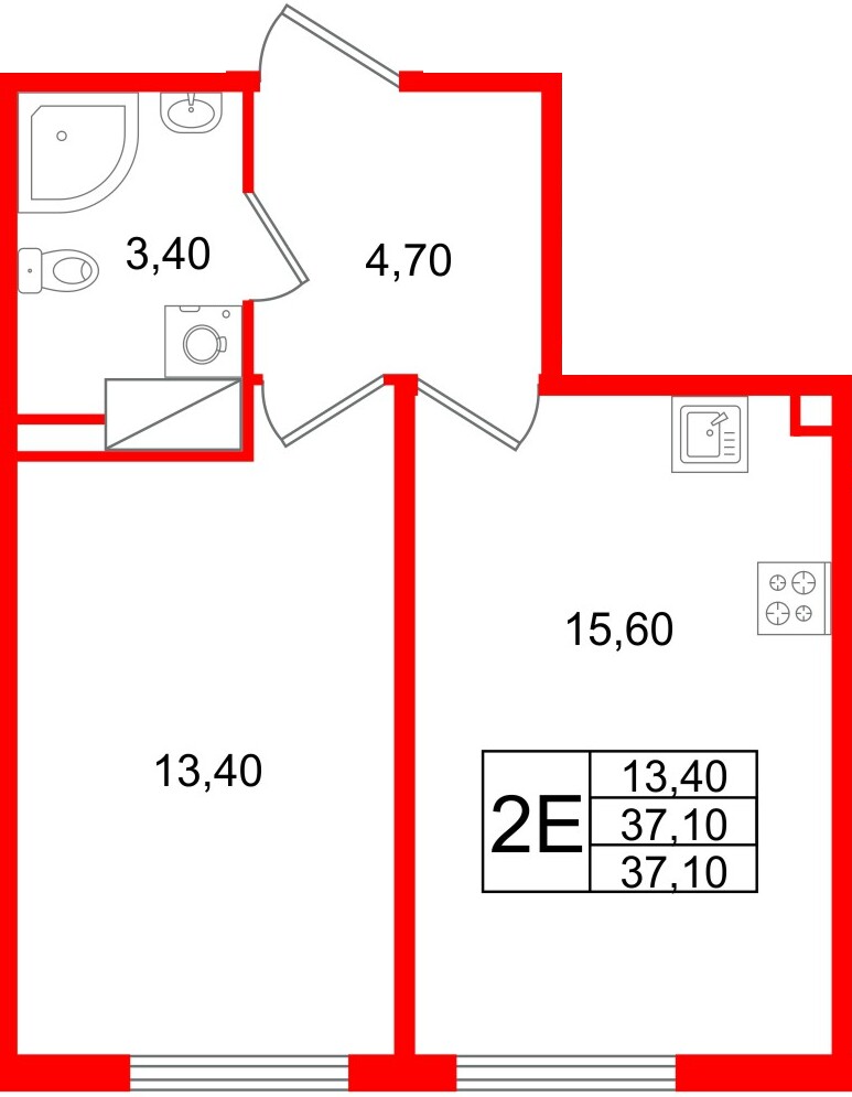 Квартира в ЖК Октябрьская Набережная ЖК, 1 комнатная, 37.1 м², 20 этаж