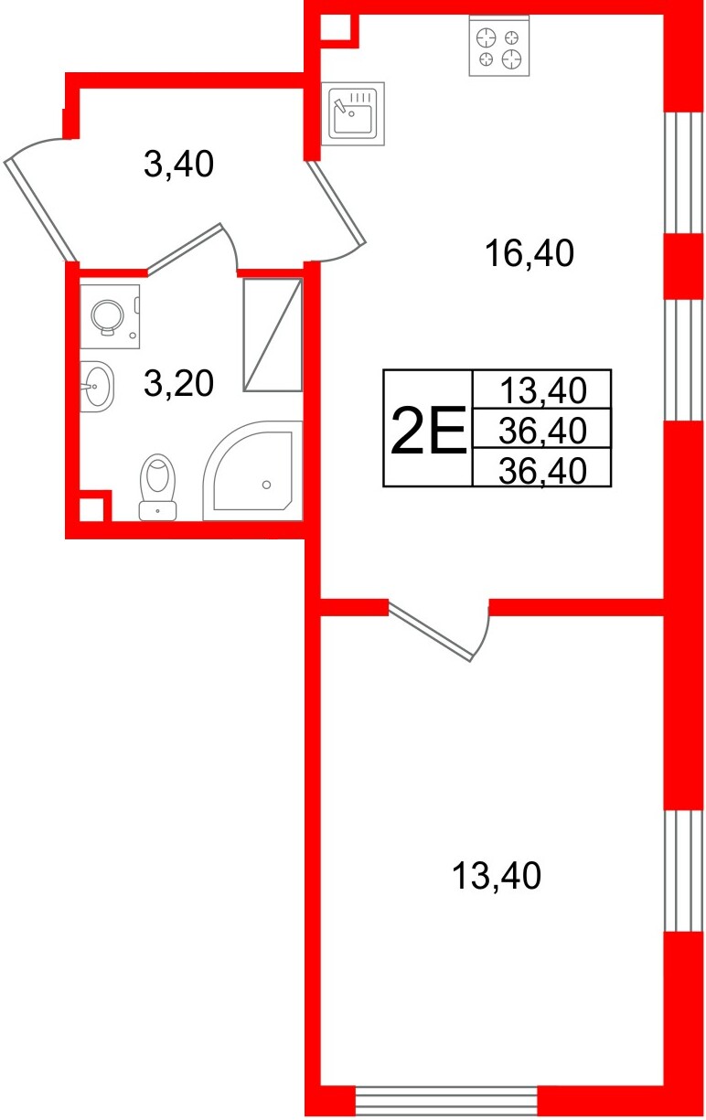 Квартира в ЖК Октябрьская Набережная ЖК, 1 комнатная, 36.4 м², 7 этаж