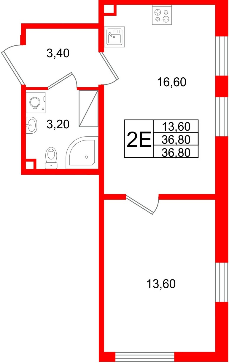 Квартира в ЖК Октябрьская Набережная ЖК, 1 комнатная, 36.8 м², 9 этаж