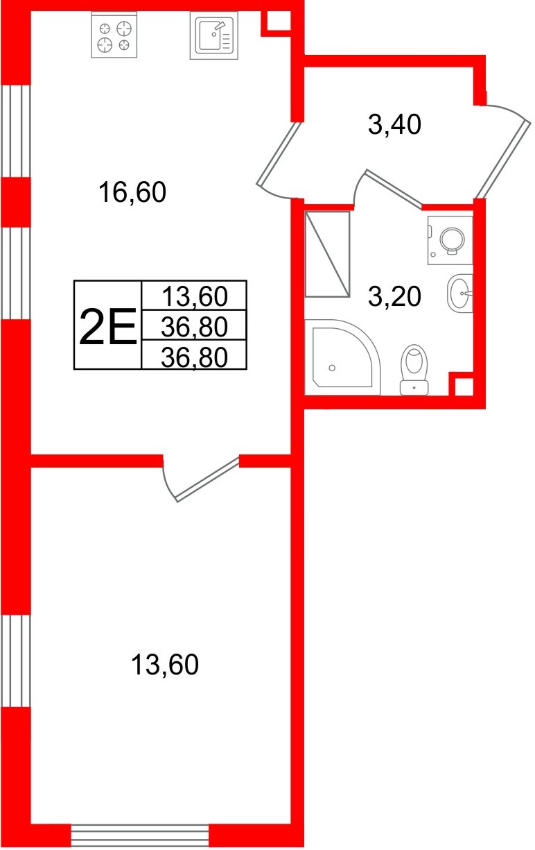 Квартира в ЖК Октябрьская Набережная ЖК, 1 комнатная, 36.8 м², 12 этаж