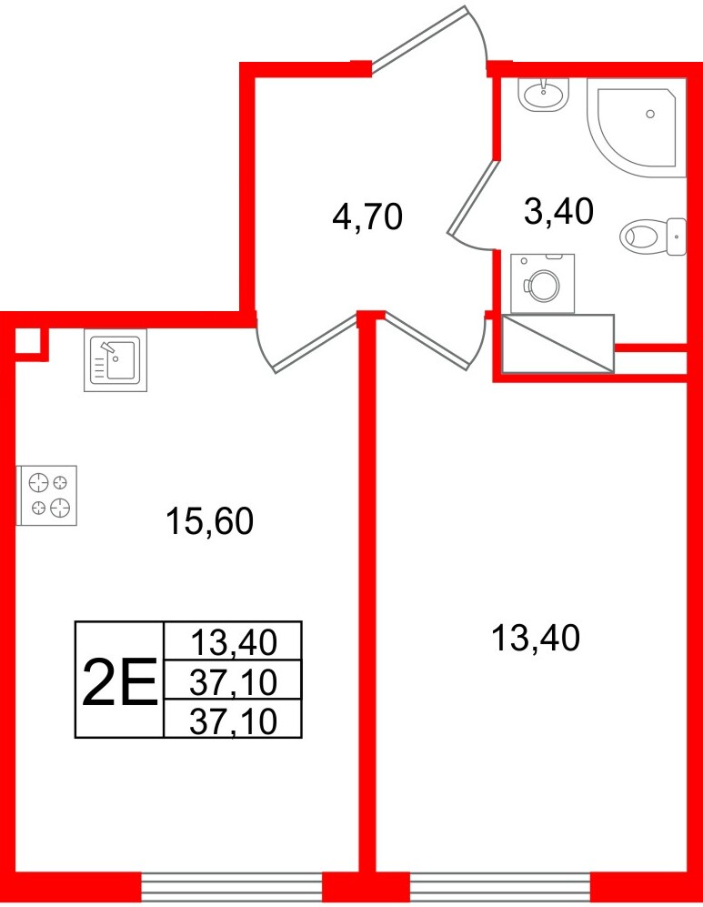 Квартира в ЖК Октябрьская Набережная ЖК, 1 комнатная, 37.1 м², 20 этаж