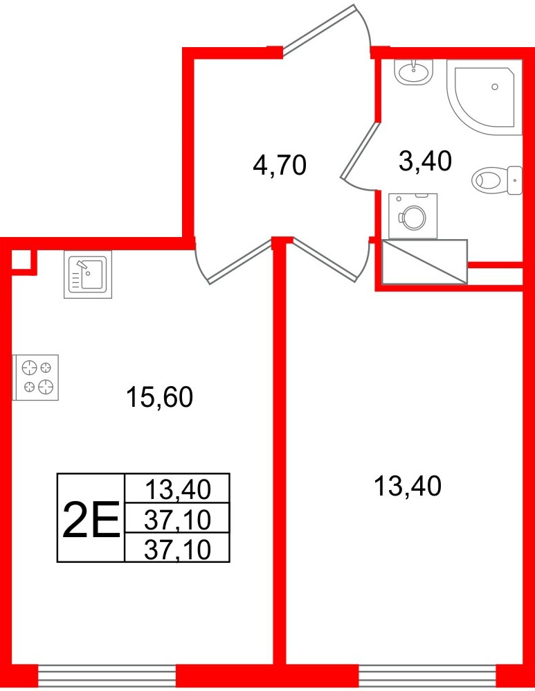 Квартира в ЖК Октябрьская Набережная ЖК, 1 комнатная, 37.1 м², 22 этаж