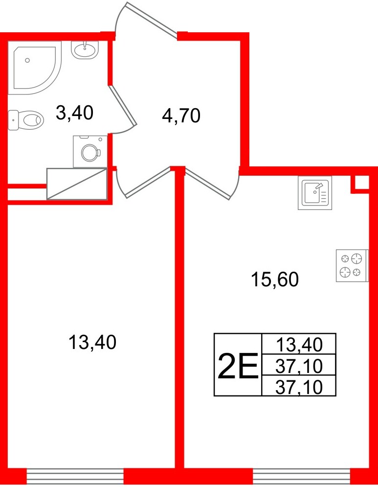 Квартира в ЖК Октябрьская Набережная ЖК, 1 комнатная, 37.1 м², 9 этаж