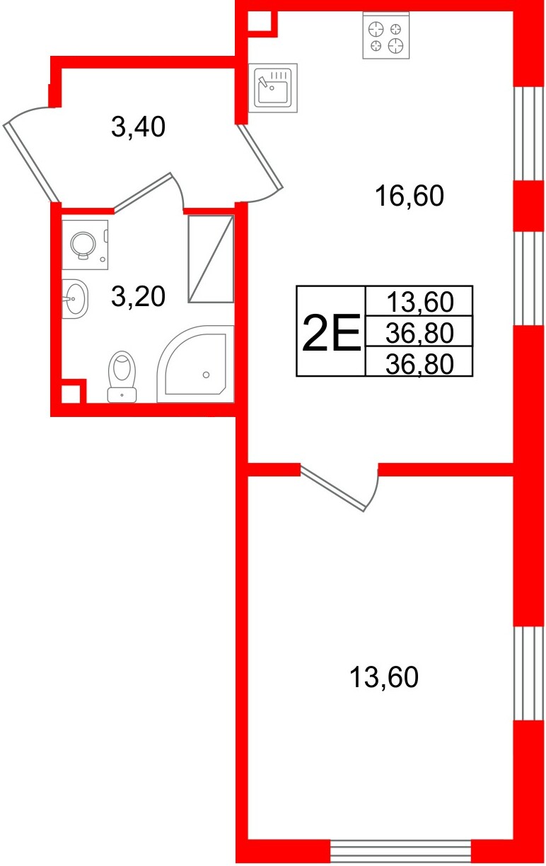 Квартира в ЖК Октябрьская Набережная ЖК, 1 комнатная, 36.8 м², 12 этаж