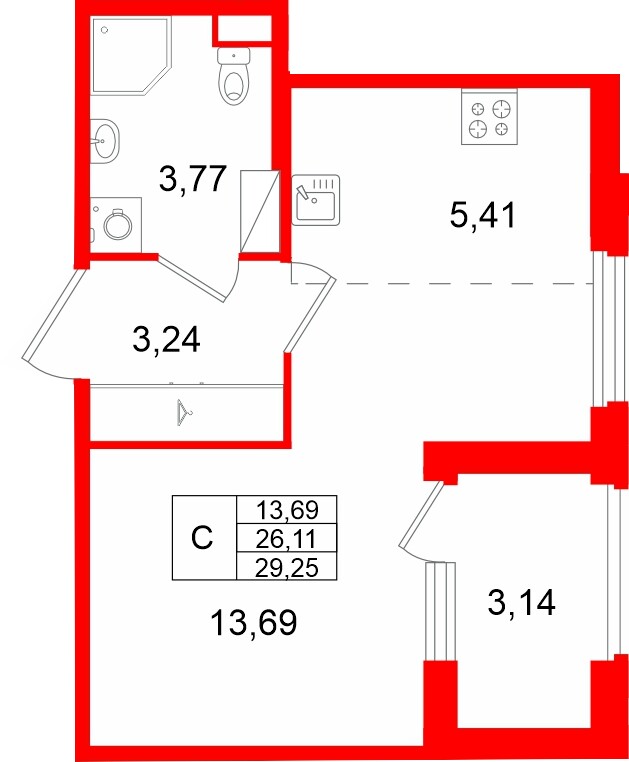 Квартира в ЖК «Дубровский», студия, 29.25 м², 4 этаж