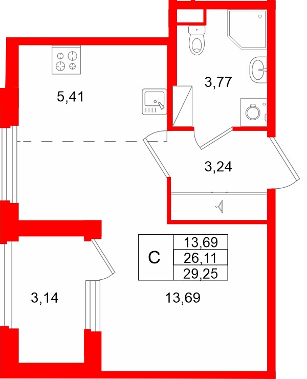 Квартира в ЖК «Дубровский», студия, 29.25 м², 2 этаж