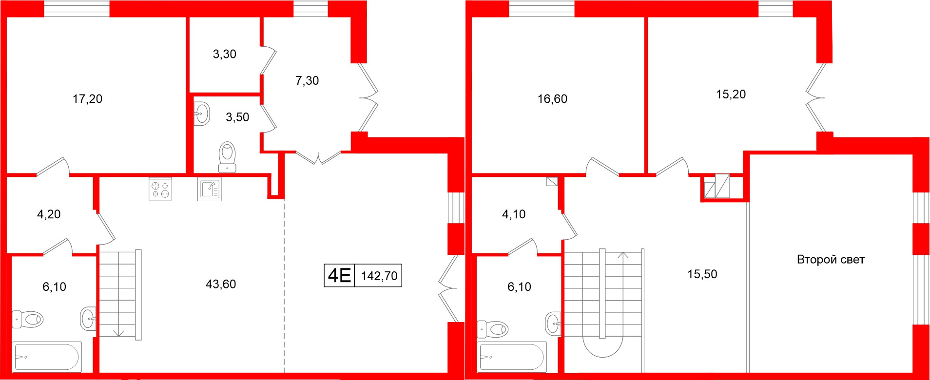 Апартаменты в ЖК Репин, 3 комнатные, 142.7 м², 1 этаж