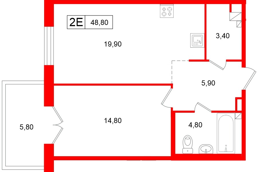 Апартаменты в ЖК «Репин», 1 комнатные, 48.8 м², 2 этаж