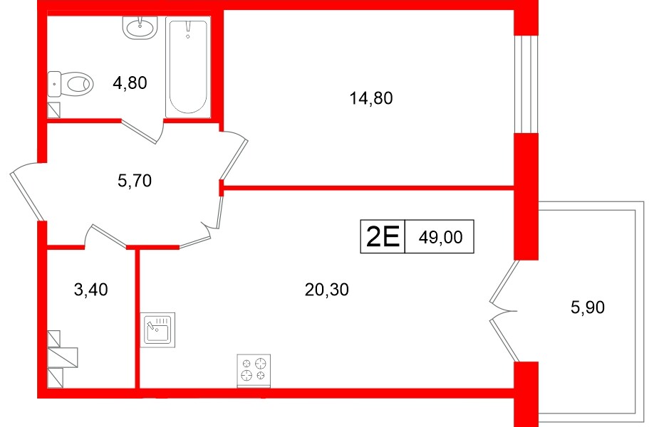 Апартаменты в ЖК «Репин», 1 комнатные, 49 м², 3 этаж