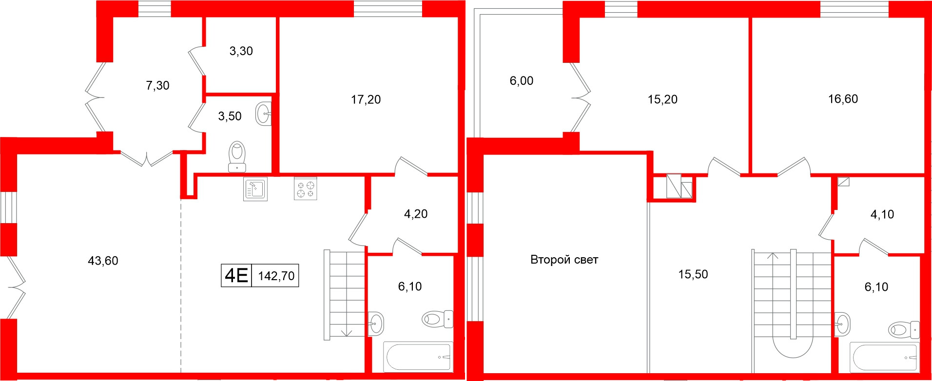 Апартаменты в ЖК «Репин», 3 комнатные, 142.7 м², 1 этаж