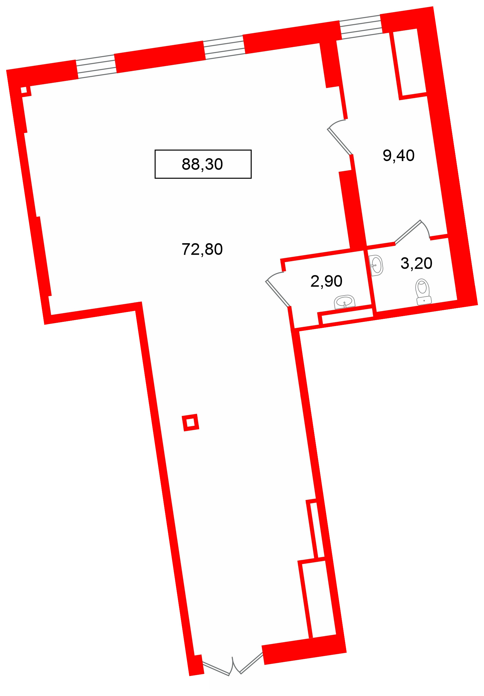 Помещение в ЖК Морская набережная 2, 88.3 м², 1 этаж