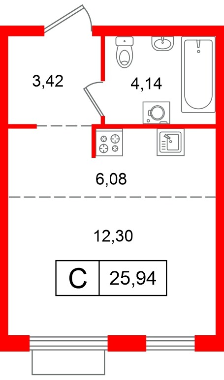 Квартира в ЖК «Таллинский парк», студия, 25.94 м², 7 этаж