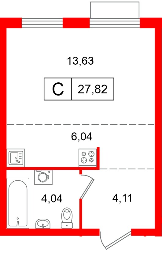 Квартира в ЖК «Таллинский парк», 1 комнатная, 34.51 м², 3 этаж