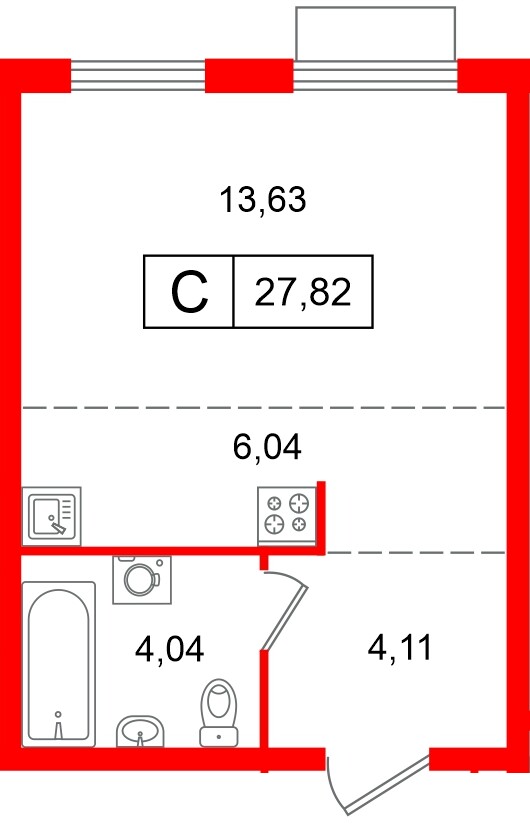 Квартира в ЖК «Таллинский парк», студия, 27.82 м², 6 этаж