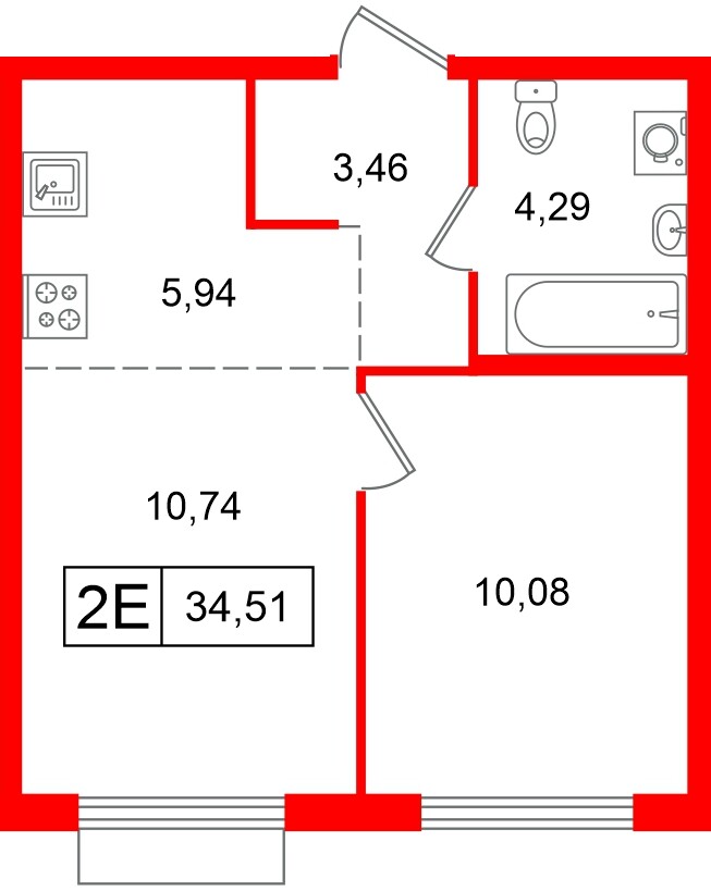 Квартира в ЖК «Таллинский парк», 1 комнатная, 34.51 м², 7 этаж