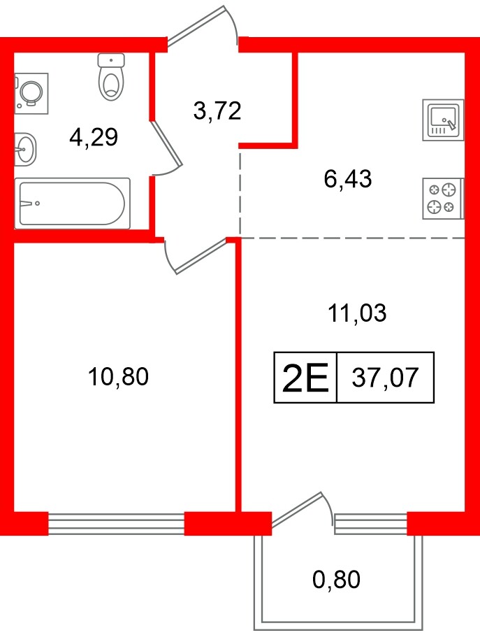 Квартира в ЖК «Таллинский парк», 1 комнатная, 34.51 м², 9 этаж