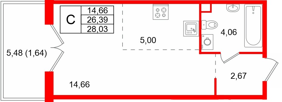 Квартира в ЖК Тишин, 1 комнатная, 44.52 м², 6 этаж